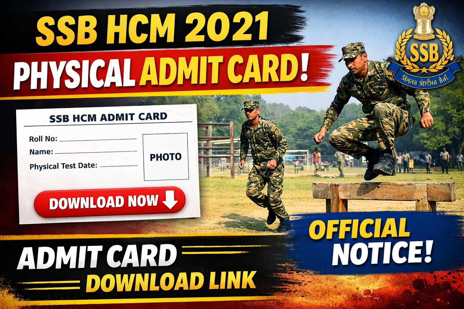 SSB HCM Physical Admit Card 2026 Head Constable Ministerial PET PST 2025